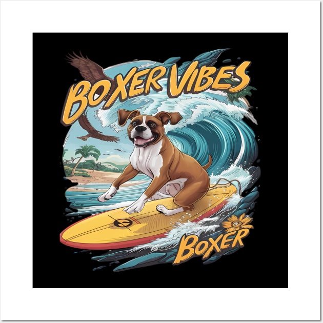 Majestic Boxer Dog Surfing Wall Art by coollooks